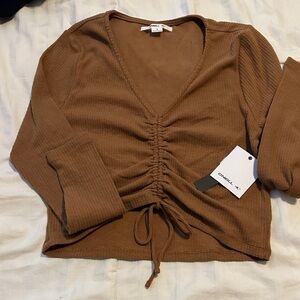 O'Neill Women's long sleeve Tan Ruched Blouse